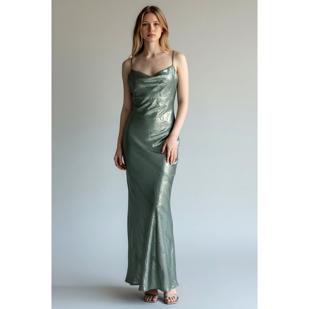 Rat & Boa Silk Metallic Dark Green Alessandra Maxi Dress Size Medium Elegant NEW